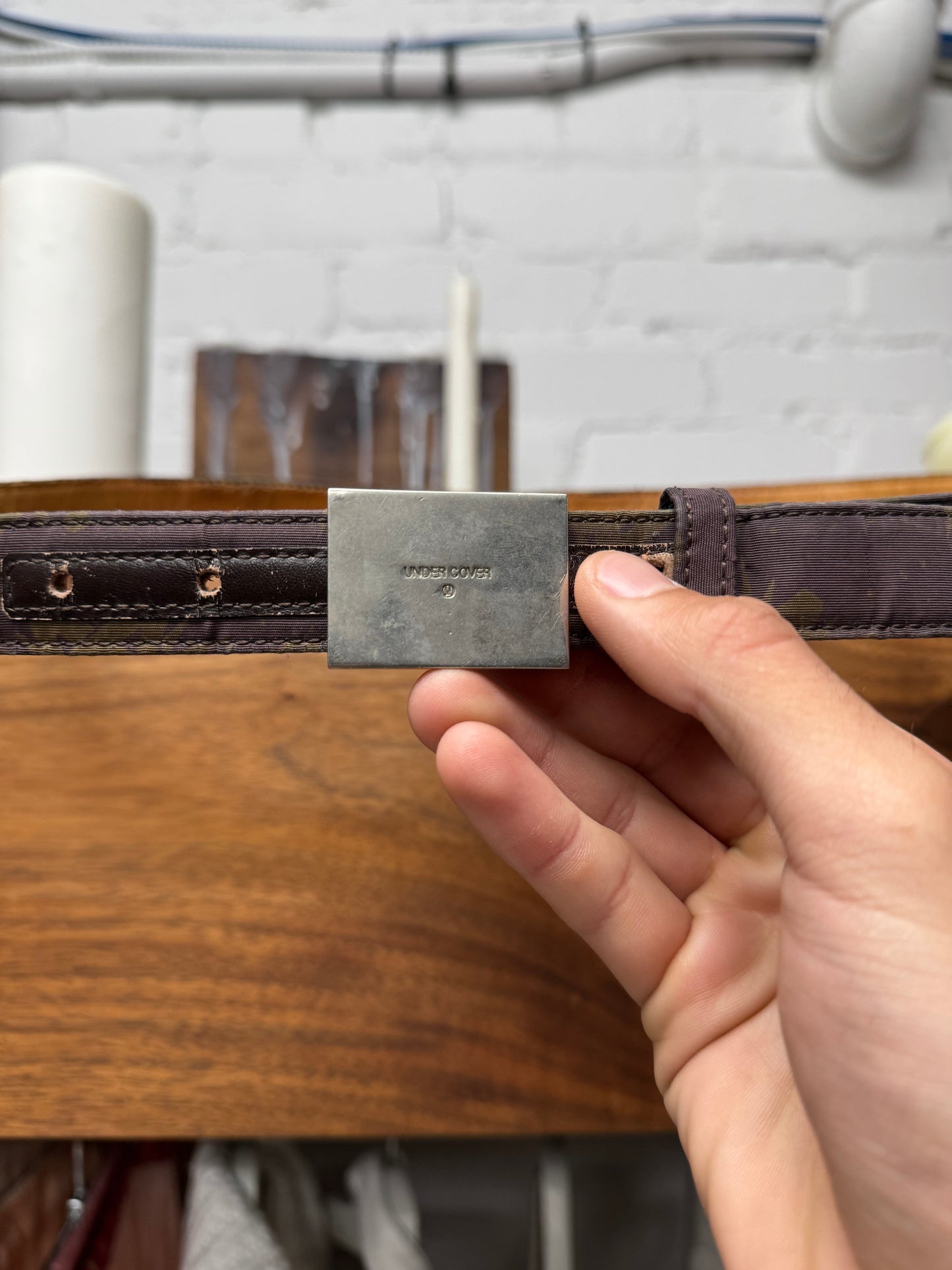 AW2001 Undercover ‘D.A.F.V.’ Square Buckle Thin Leather Belt