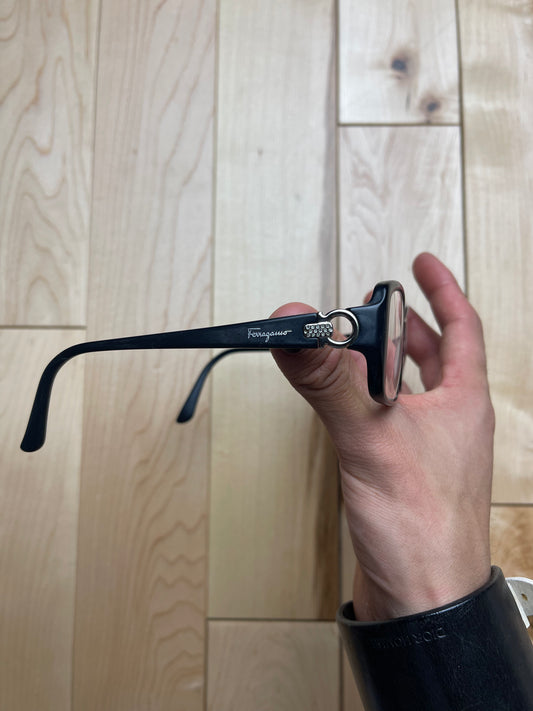 Ferragamo Black/Silver Horsebit Logo Prescription Frames
