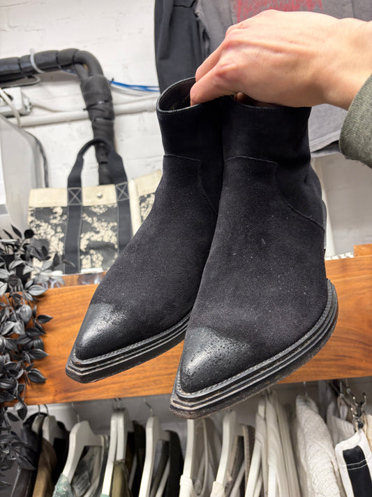 Balenciaga ‘Santiago’ Waxed Black Suede Pointed Toe Boots