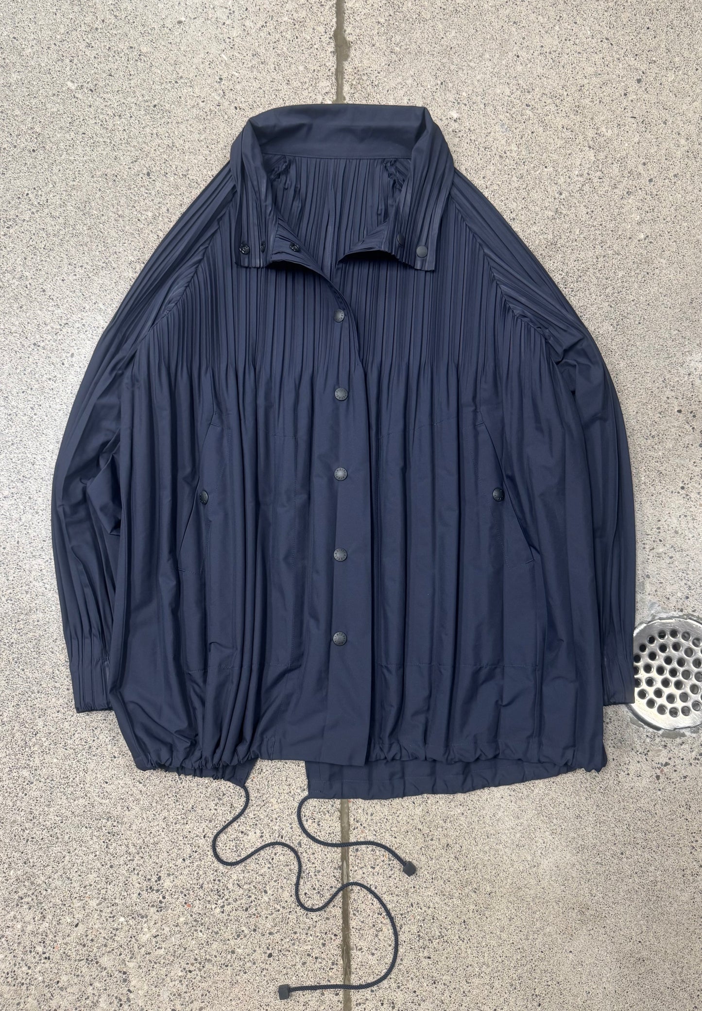 Issey Miyake ‘Pleats Please’ Navy Blue Pleated Windbreaker