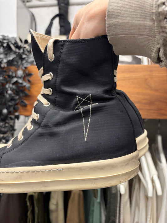 Rick Owens Black Canvas Pentagram ‘Ramones’ High Top Sneakers