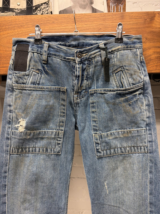 Early 2000s Rick Owens ‘Slab’ Carpenter Pocket Dirt Washed Blue Denim