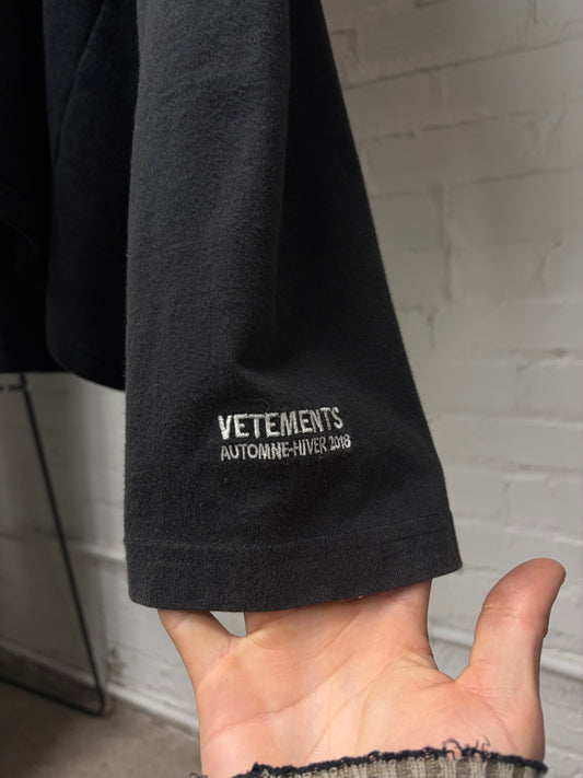 AW2018 Vetements ‘Tricolor’ Embroidered Logo Layered Black Hoodie
