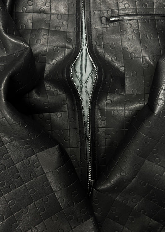 Vetements ‘Puzzle’ Embossed Black Leather Zip-Up Jacket