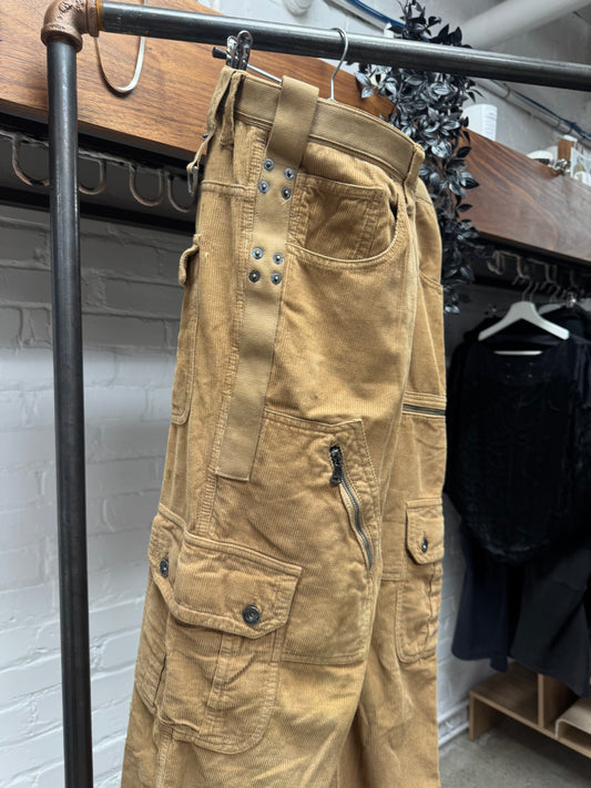 Vintage Dolce & Gabbana ‘Sashiko Repaired’ Brown Corduroy Cargo Pants