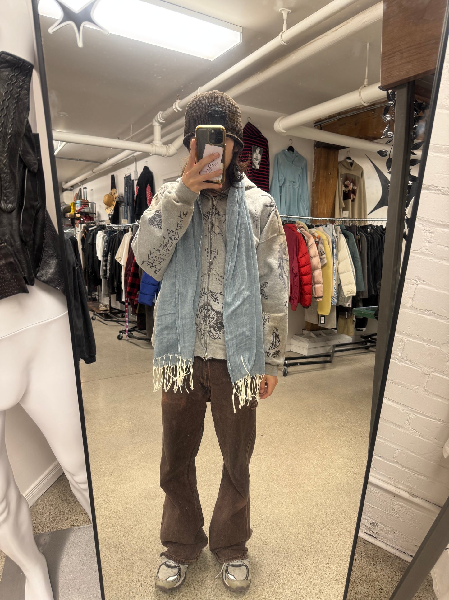 Yohji Yamamoto ‘Y’s’ Blue/White Fringed Sheer Cotton Scarf