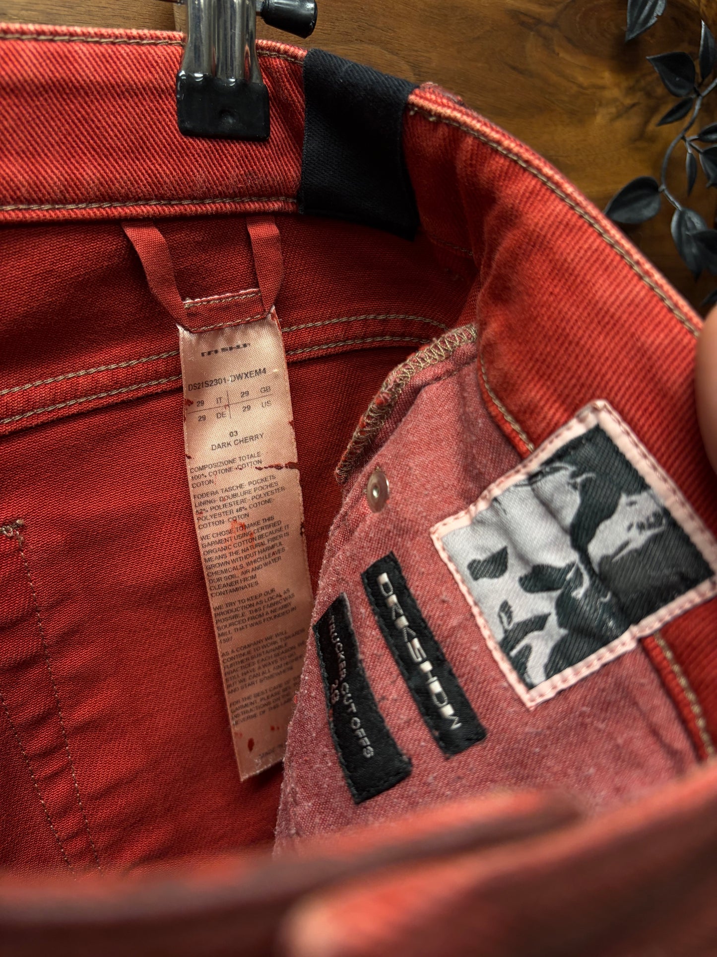 Rick Owens Dark Cherry ‘Trucker Cut-Off’ Waxed Pentagram Denim Shorts