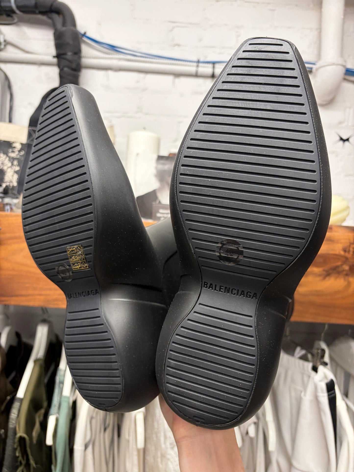 Balenciaga ‘Excavator’ Pointed Toe Black Rubber Boots