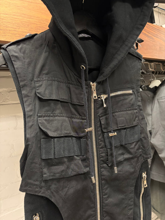 Balmain by Christophe Decarnin Tactical Sleeveless Cargo Hoodie