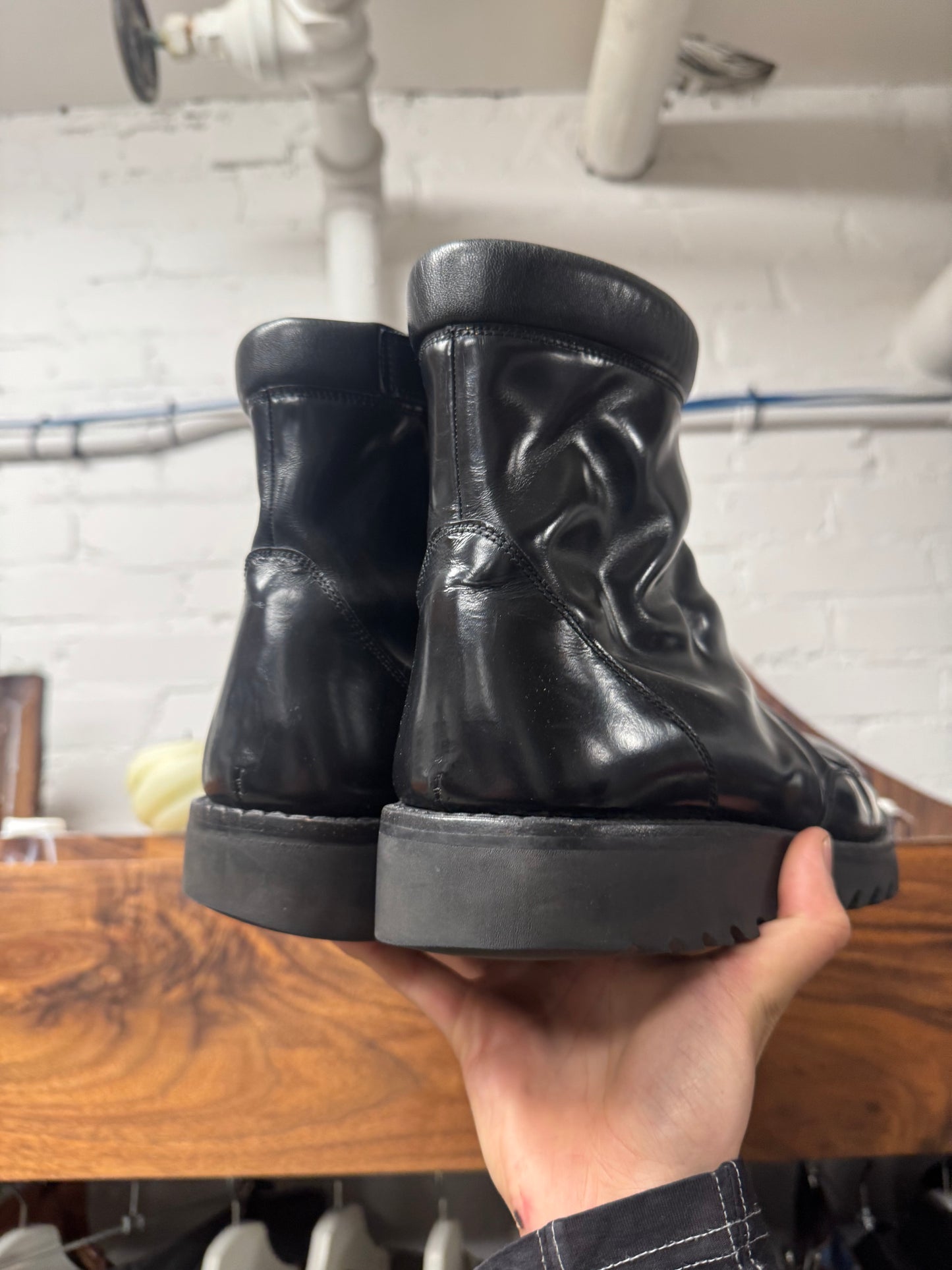 1999 Jil Sander ‘Reverse Tread’ Black Leather Moto Boots