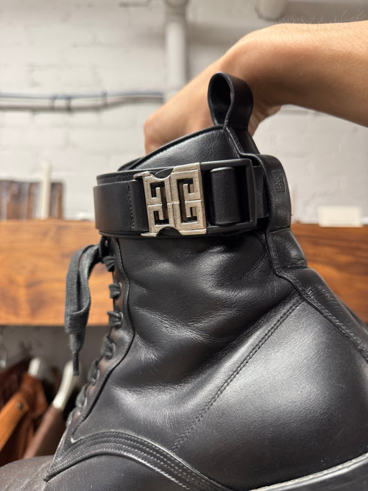 Givenchy ‘Terra’ Black Leather Buckle Combat Boots