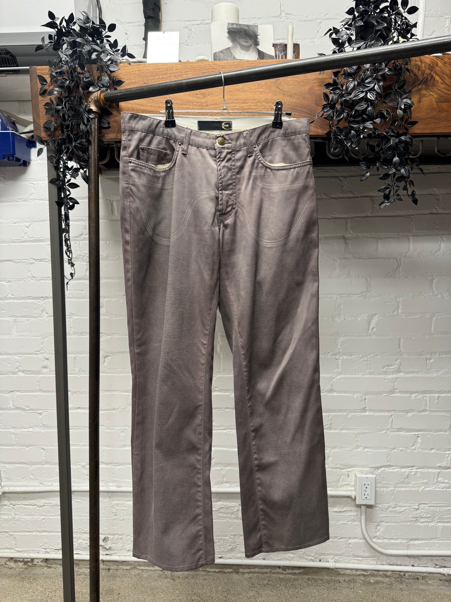 2000s Roberto Cavalli ‘Wave Seam’ Purple Bootcut Denim