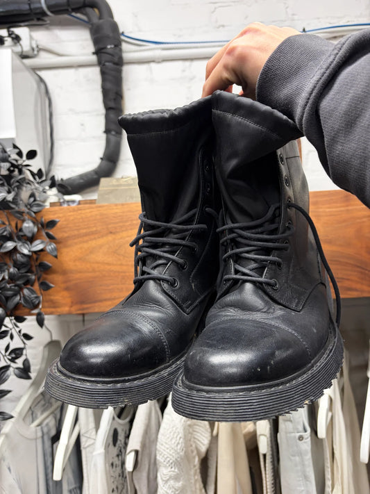 Vintage Prada Mainline Leather/Black Nylon Shell Ankle Boots