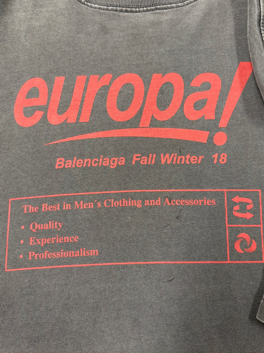 AW2018 Balenciaga ‘Europa’ Stone Wash Grey Graphic T-Shirt
