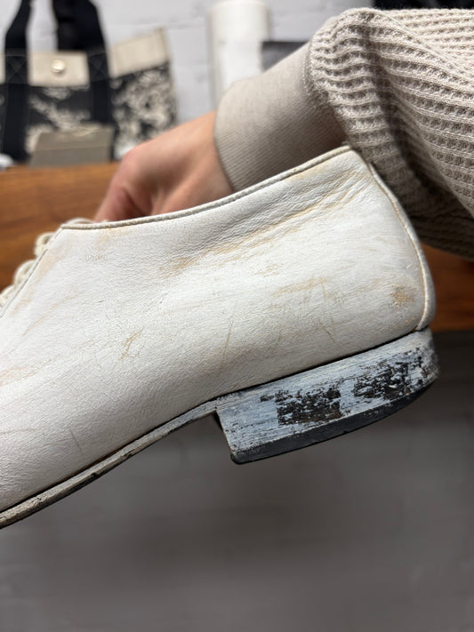 Maison Martin Margiela Painted White Leather Pointed Toe Dress Shoes