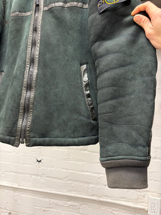 Vintage Stone Island ‘Garment Dyed’ Lambskin Suede Bomber Jacket with Shearling Liner