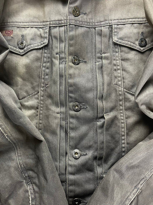 Dolce & Gabbana ‘Washed Grey’ Fur Trim Denim Jacket