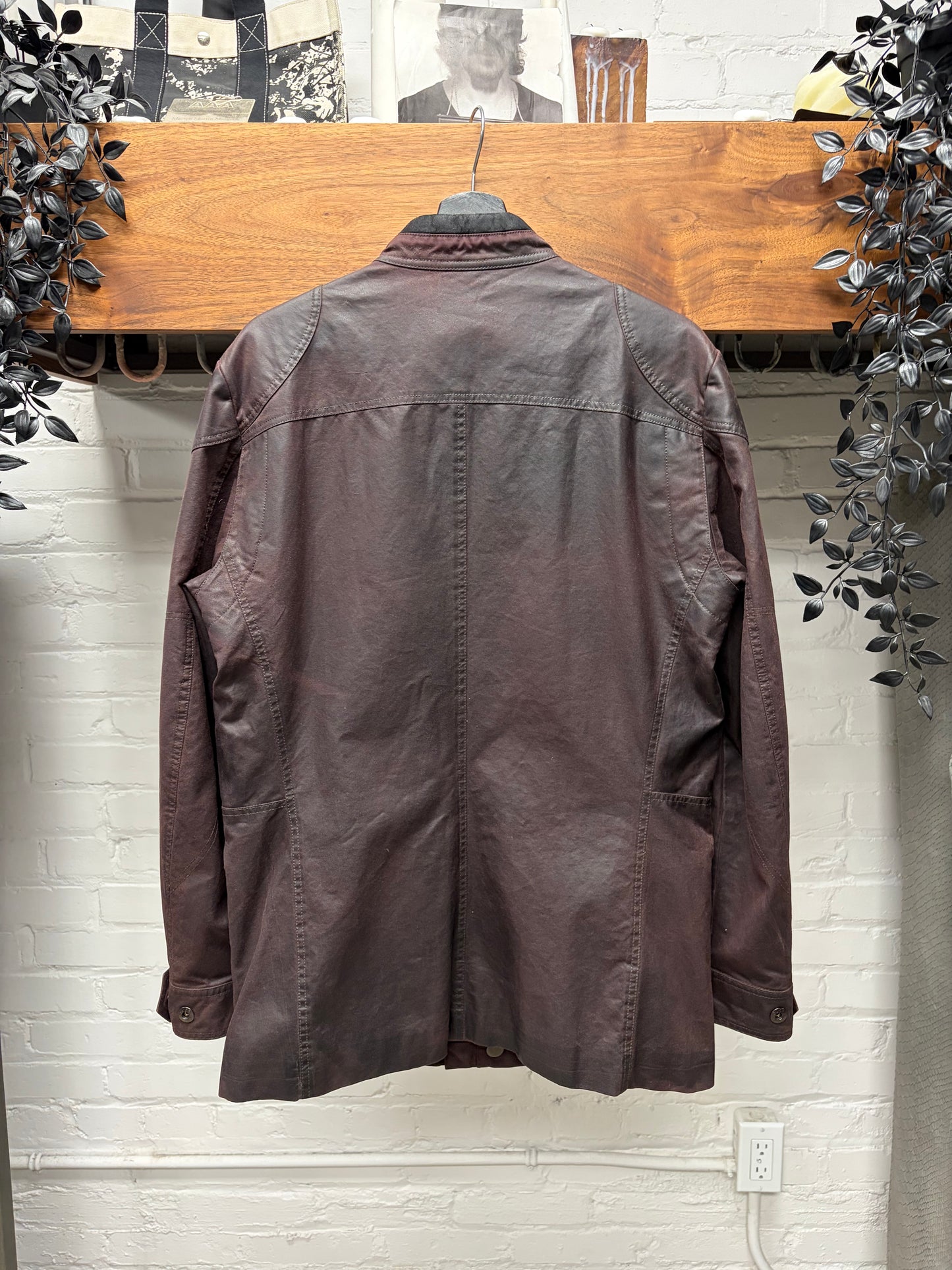 Gucci Waxed Oxblood Red Canvas ‘Boiler’ Jacket with GG Monogram Silk Lined Interior