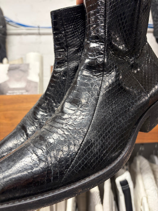 Saint Laurent Genuine Python Hide Black Leather ‘Wyatt’ Pointed Toe Boots