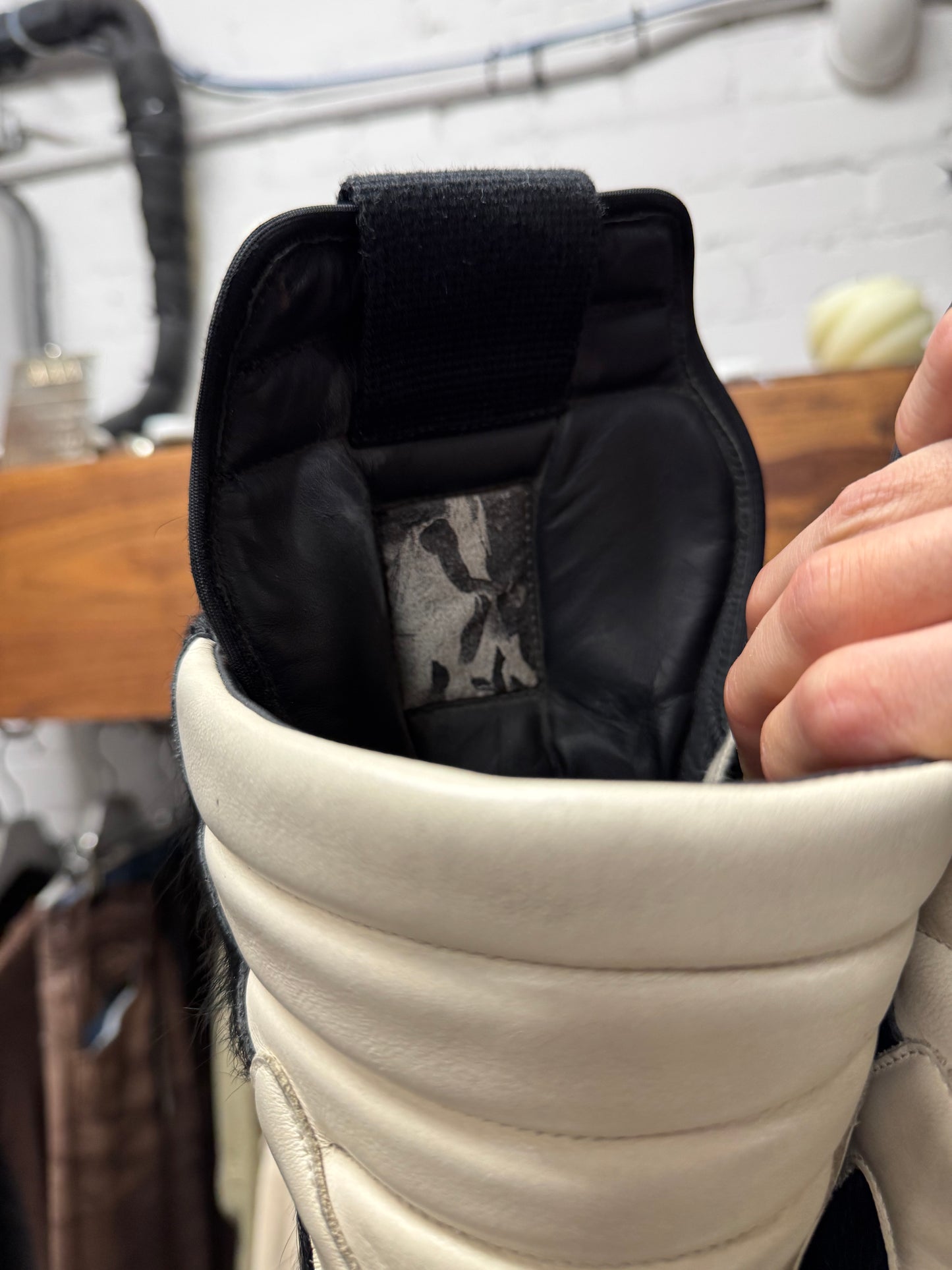 Rick Owens ‘Pony Hair’ Black/Milk ‘Geobasket’ High Top Sneakers