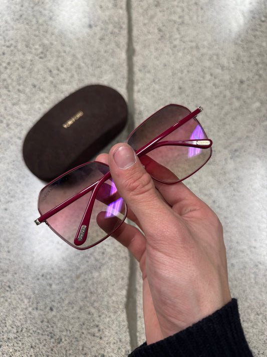 Tom Ford ‘Claudia-02’ Bordeaux Red Tinted Sunglasses