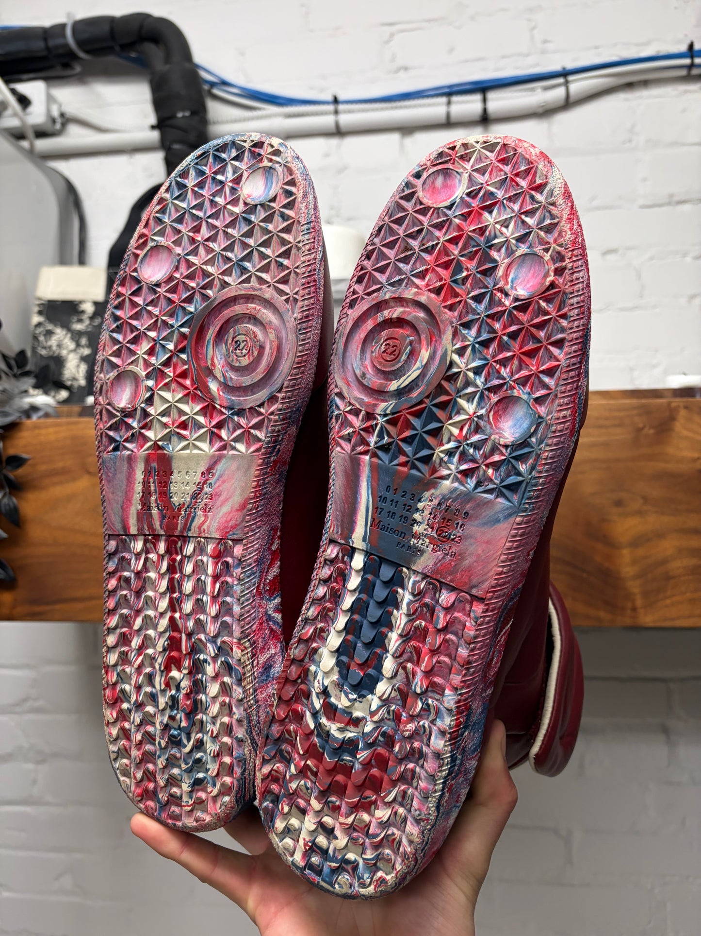 Maison Margiela ‘Future’ Burgundy/Dip Dyed Leather High Top Sneakers