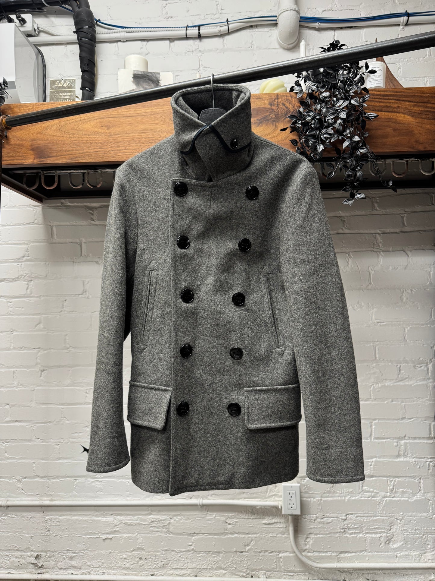 Vintage Yves Saint Laurent Grey Double Breasted Wool Peacoat