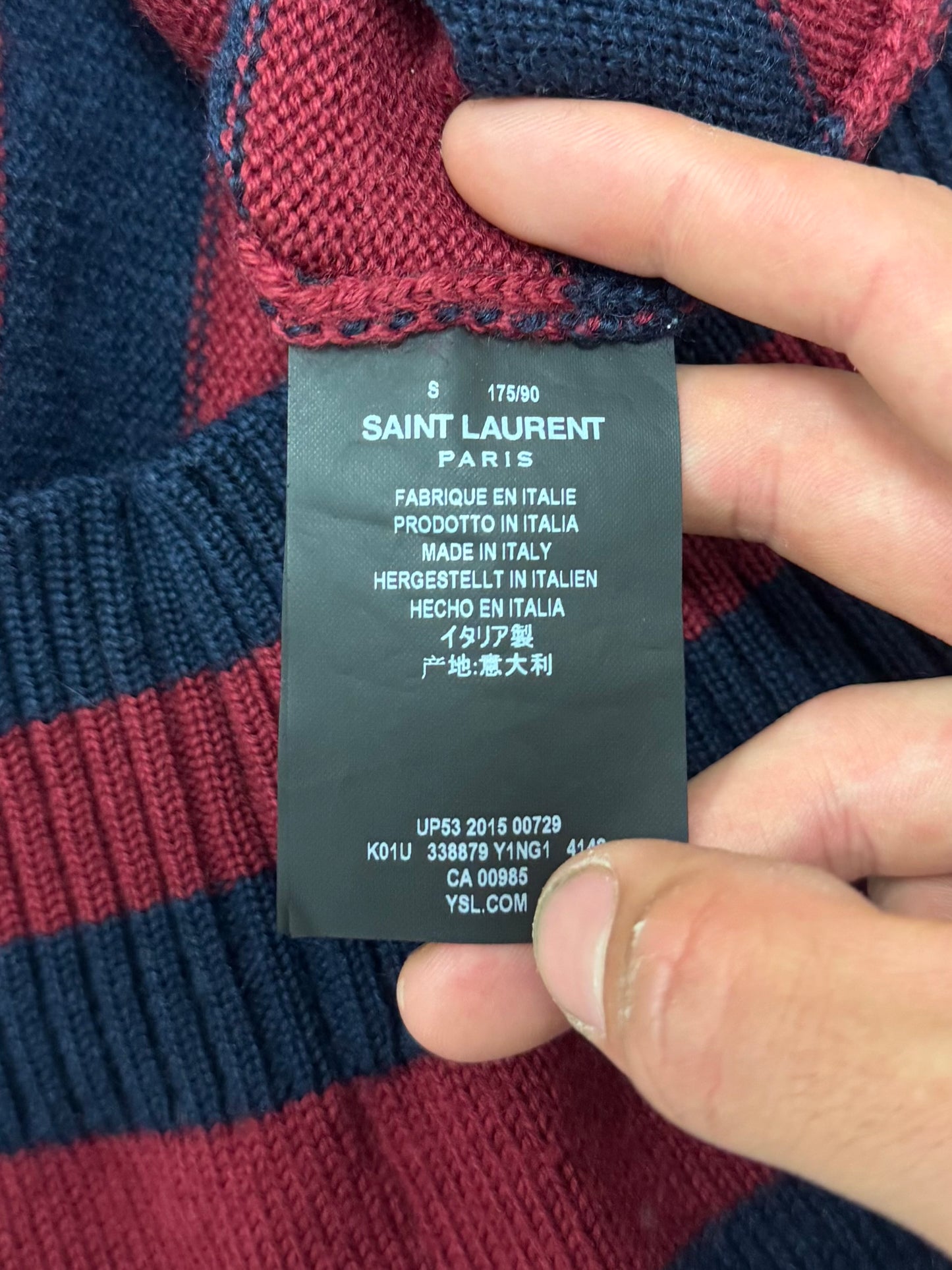 AW2015 Saint Laurent by Hedi Slimane Red/Navy Striped Knit Sweater