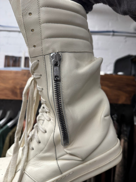 Rick Owens ‘Cargobasket’ Milk/White Leather High Top Sneakers