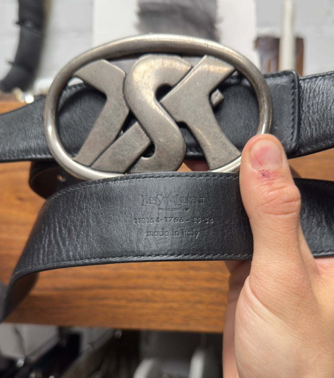 Vintage Yves Saint Laurent ‘YSL’ Logo Buckle Leather Belt