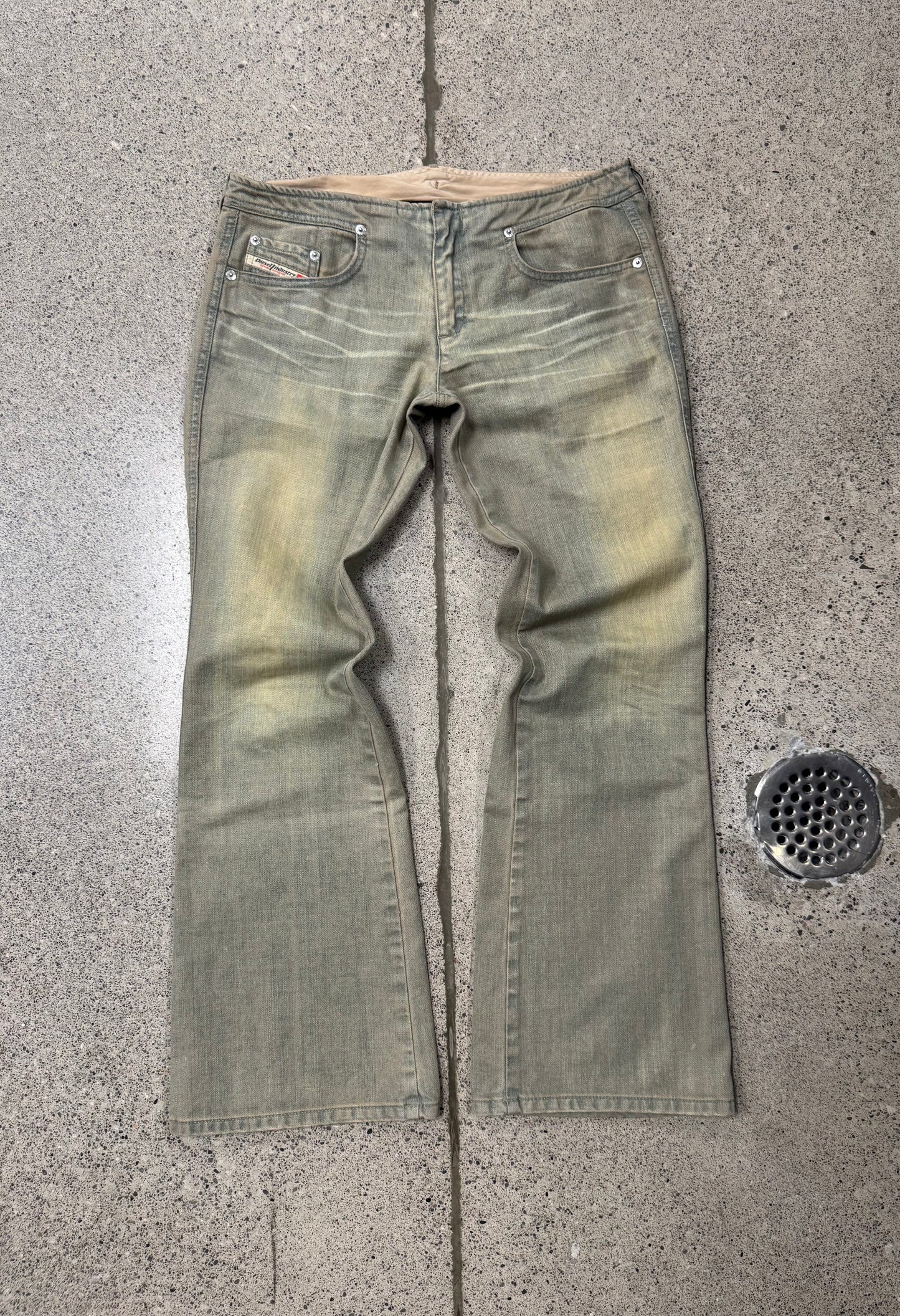 2000s Diesel Low Rise Dirt Wash Brown Flared Denim