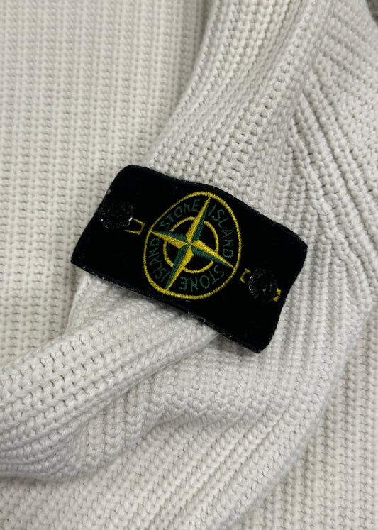 2000s Stone Island Cream White Badge Logo Knit Sweater