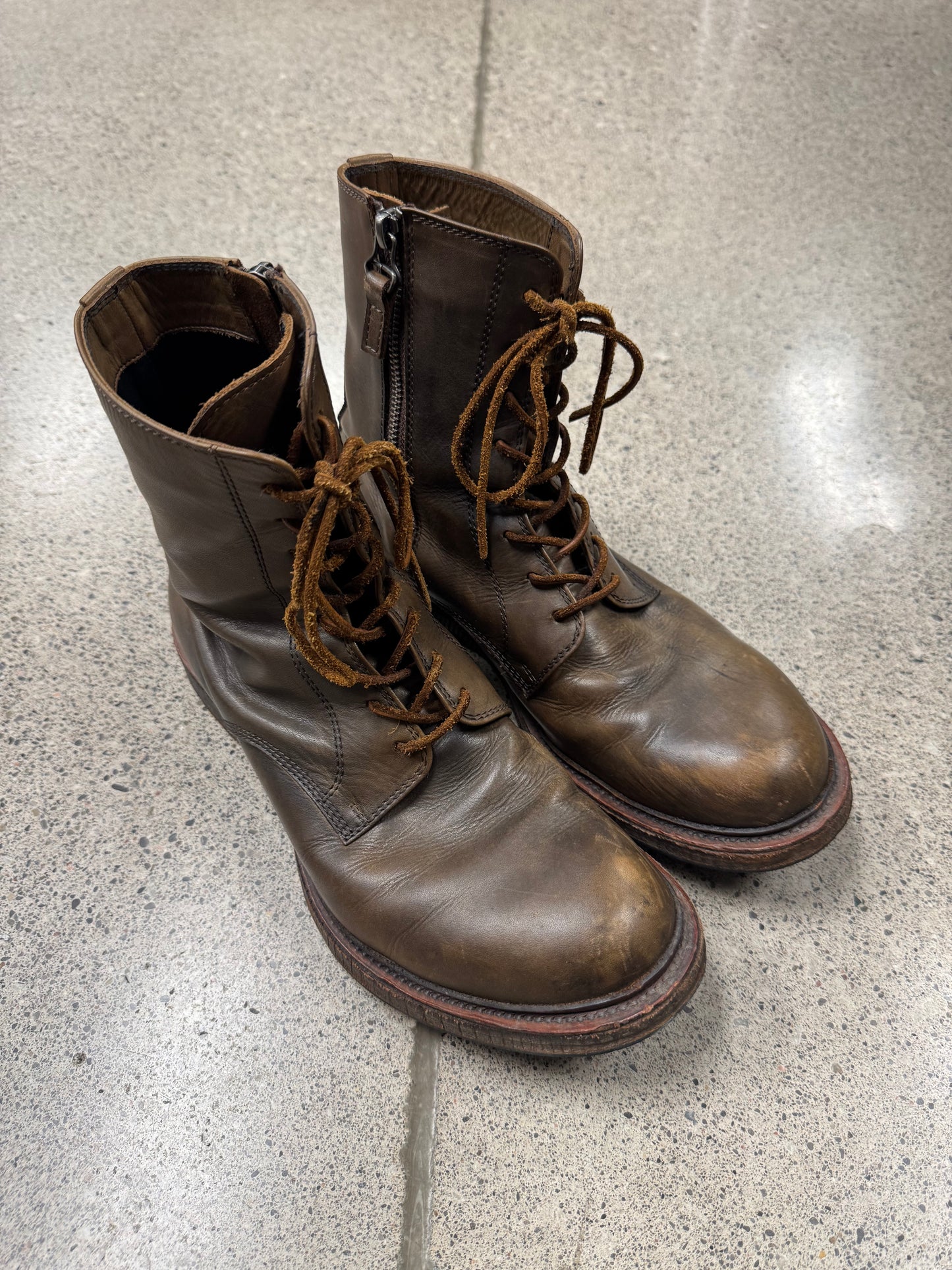 Mihara Yasuhiro Brown Calfskin Leather Combat Boots