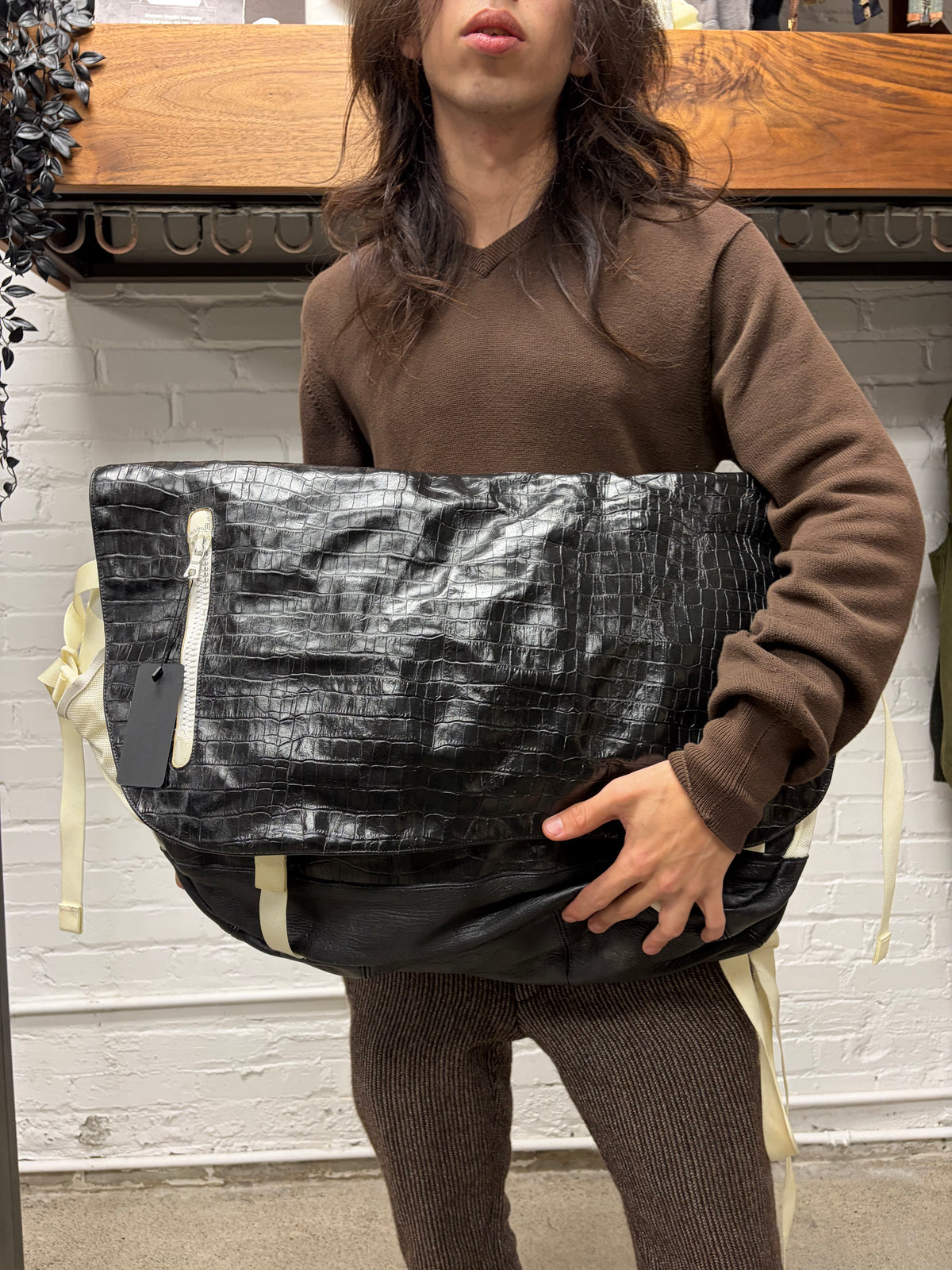 AW2007 Undercover x Visvim ‘E-Cat 23L’ Ballistic Black Deerskin Leather Jumbo Messenger Bag