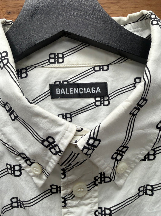 2020 Balenciaga ‘BB Monogram’ Short Sleeve Logo Button Up Shirt