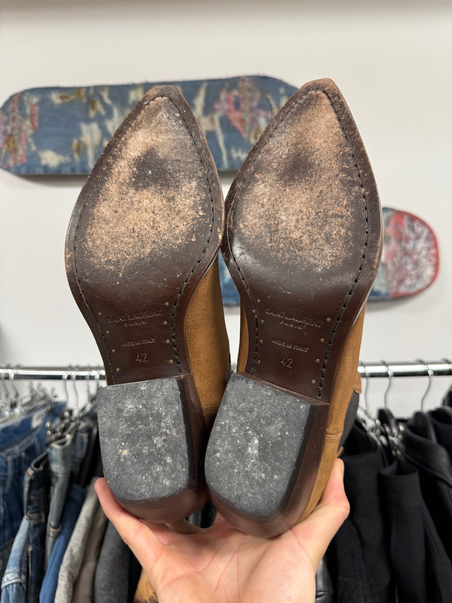 Saint Laurent ‘Lukas’ Brown Suede Cuban Heel Boots