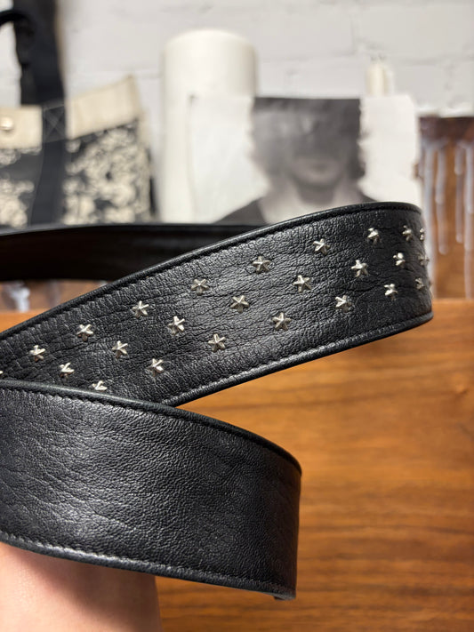 Saint Laurent Black Lambskin Leather Silver ‘Star Studded Belt