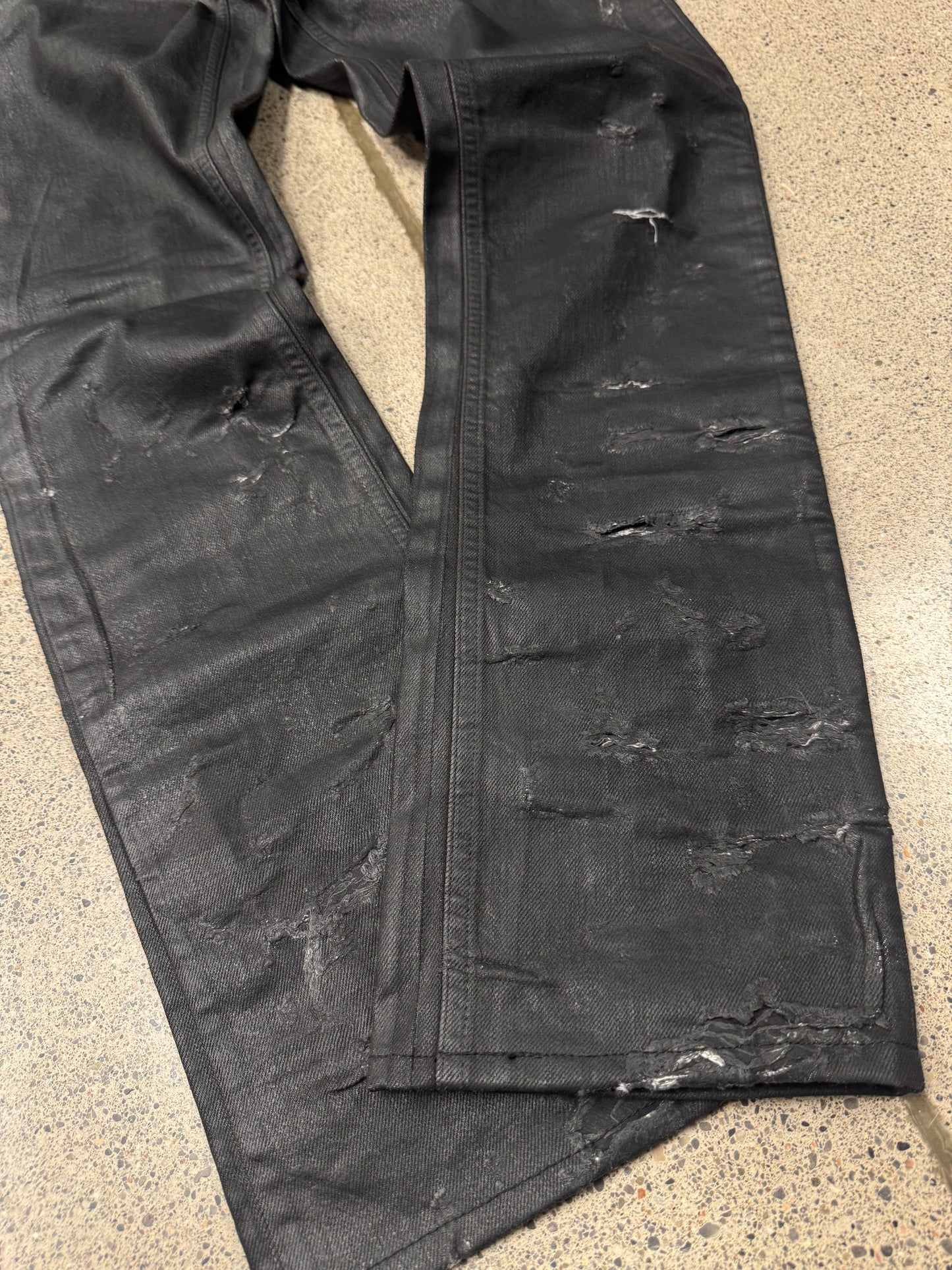 SS2004 Dior Homme ‘Strip’ by Hedi Slimane Waxed Black Distressed Skinny Denim