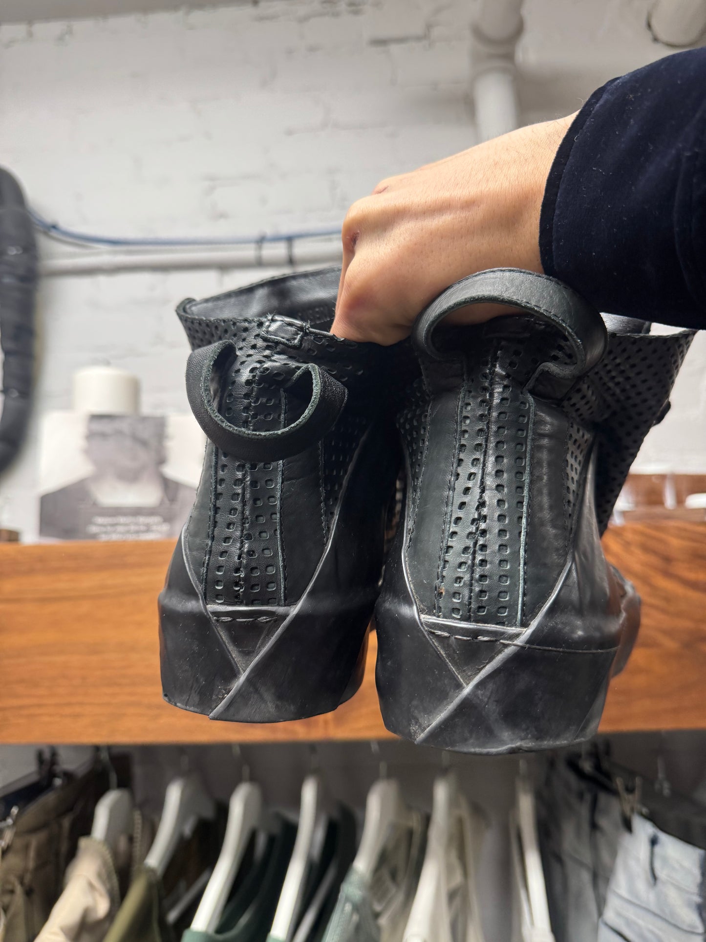 Boris Bidjan Saberi Lazer Cut Calfskin Leather High Top Sneakers