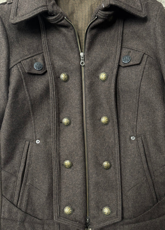 PPFM Fur Trim Napoleon Brown Wool Zip Coat