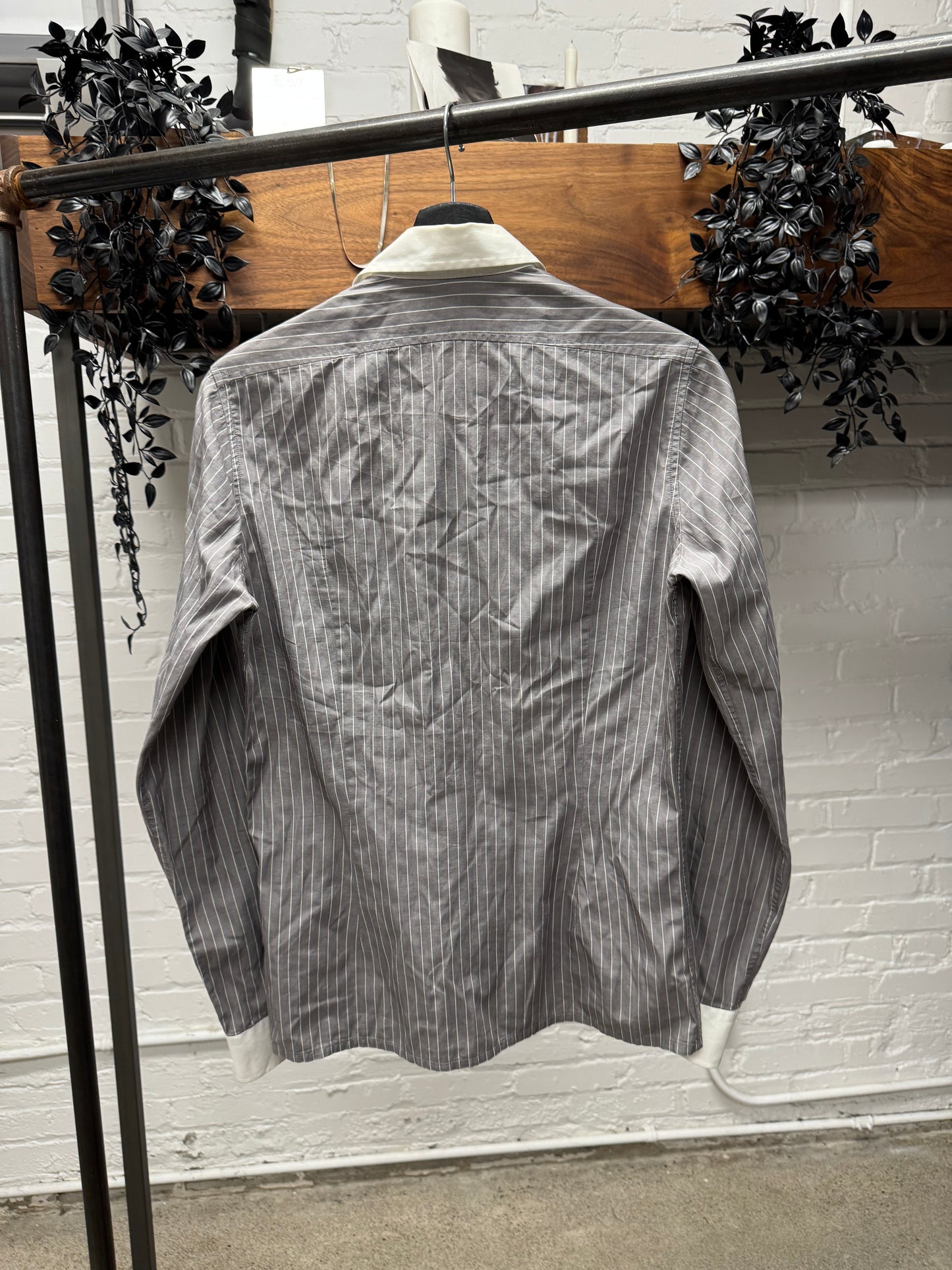 SS2006 Raf Simons Pinstripe ‘R’ Embroidered Logo Button Up Shirt