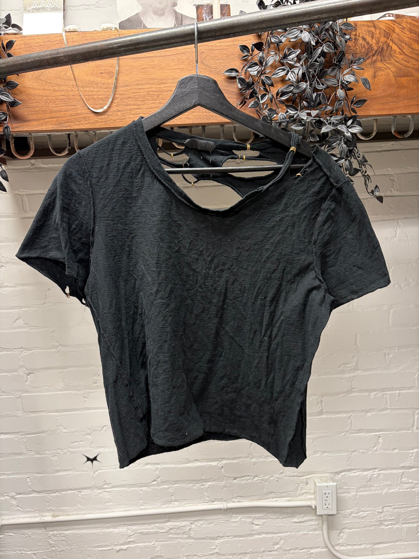 If Six Was Nine ‘Piercing’ Distressed Black Cutoff T-Shirt