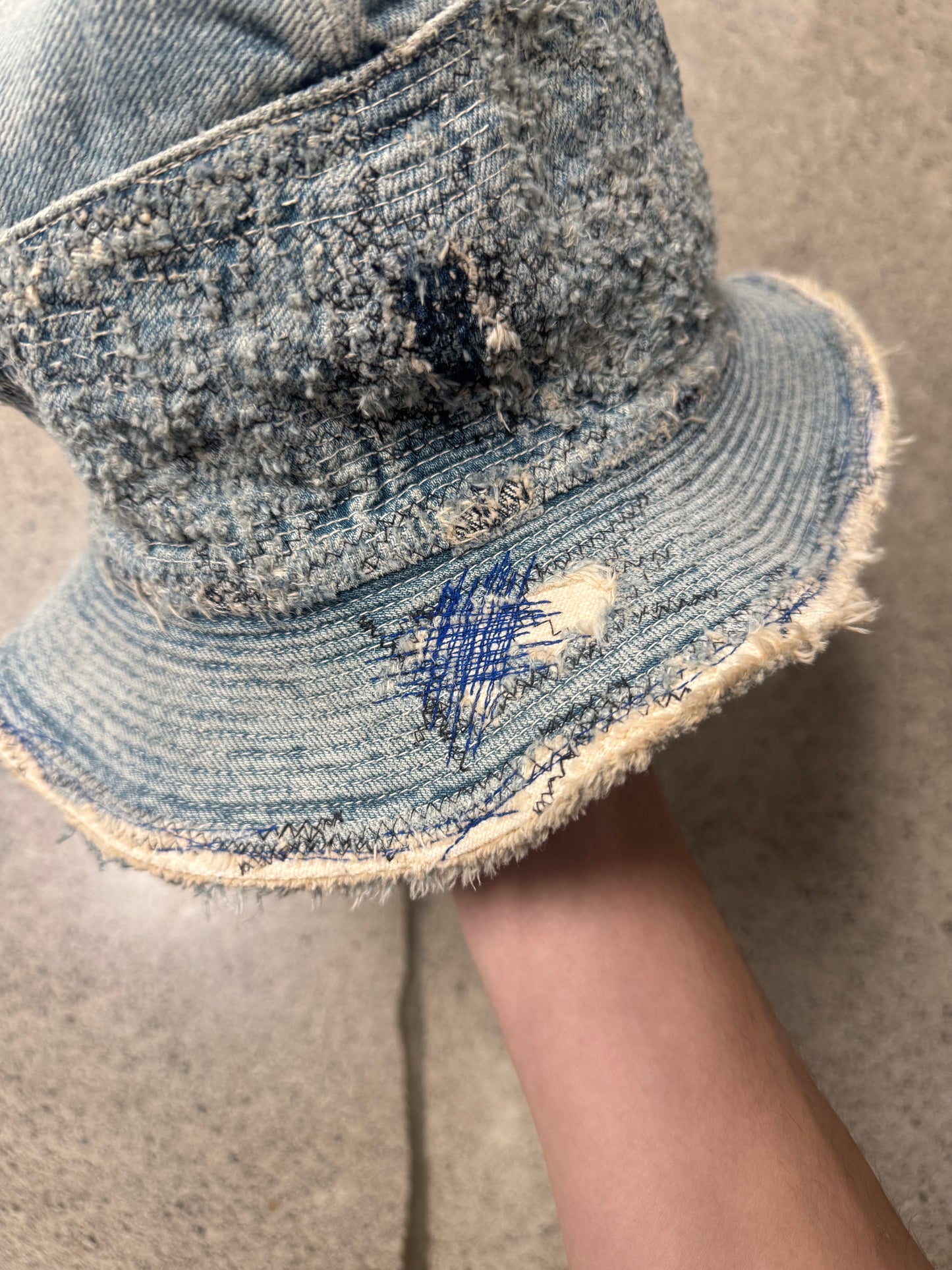 Kapital ‘Old Man & The Sea’ Sashiko Repaired Denim Bucket Hat