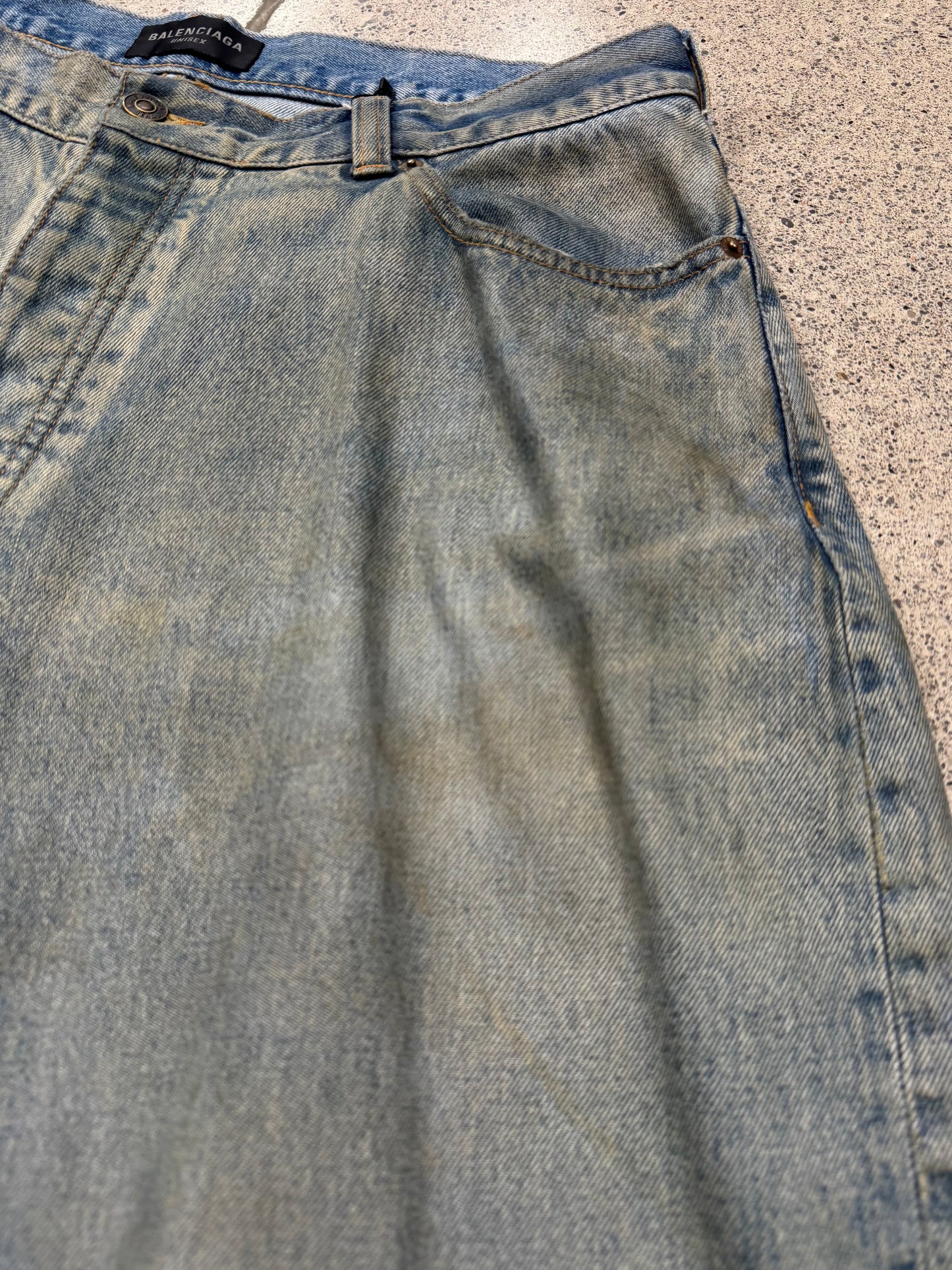 2022 Balenciaga ‘Mudwash’ Oversized Baggy Blue Denim