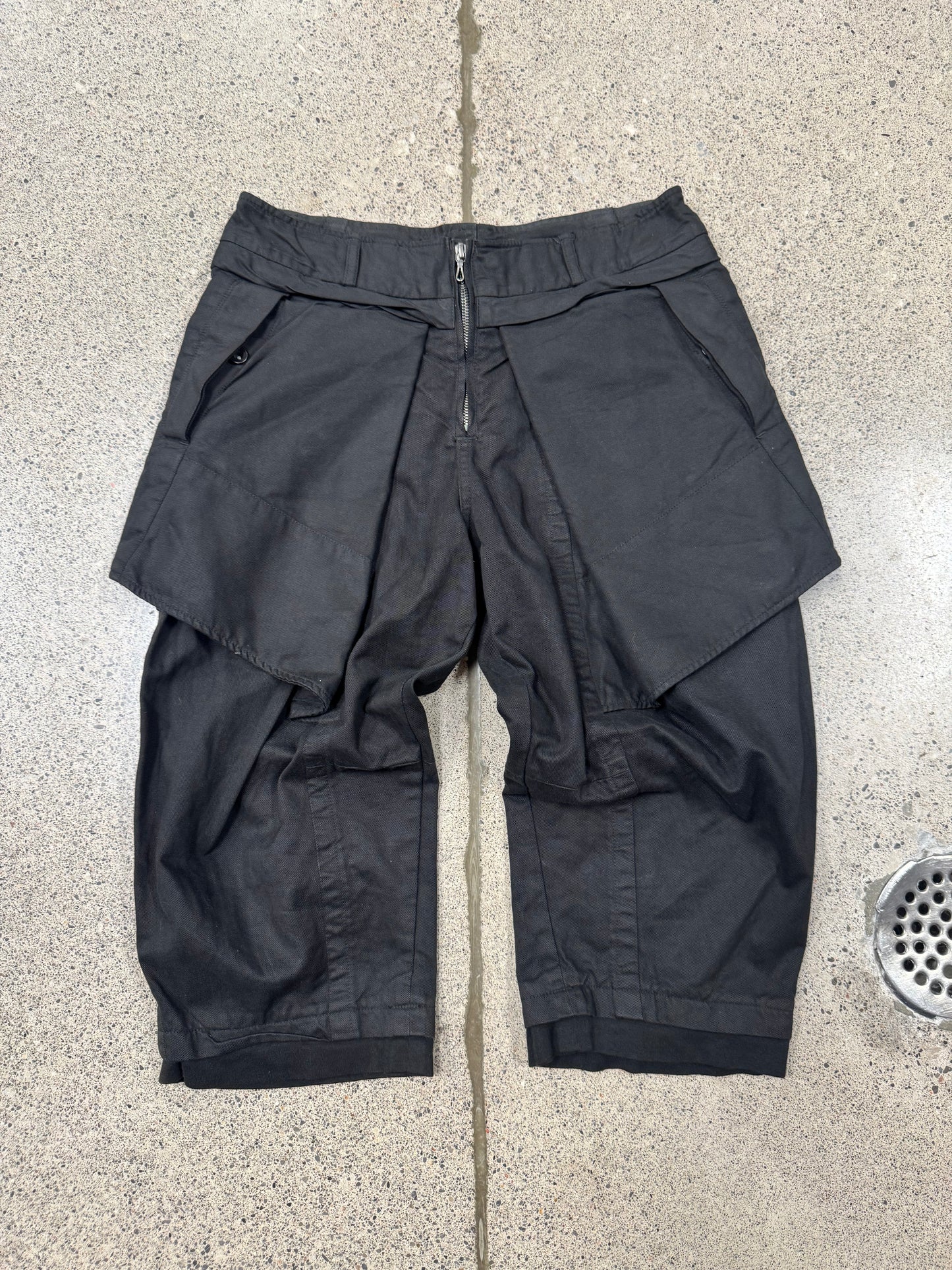 AW2013 Julius ‘Exposed Pocket’ Waxed Black Cargo Shorts
