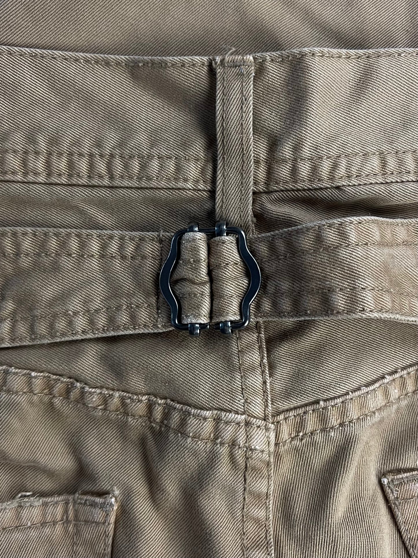 Semantic Design Distressed Wide Cut Washed Brown Denim