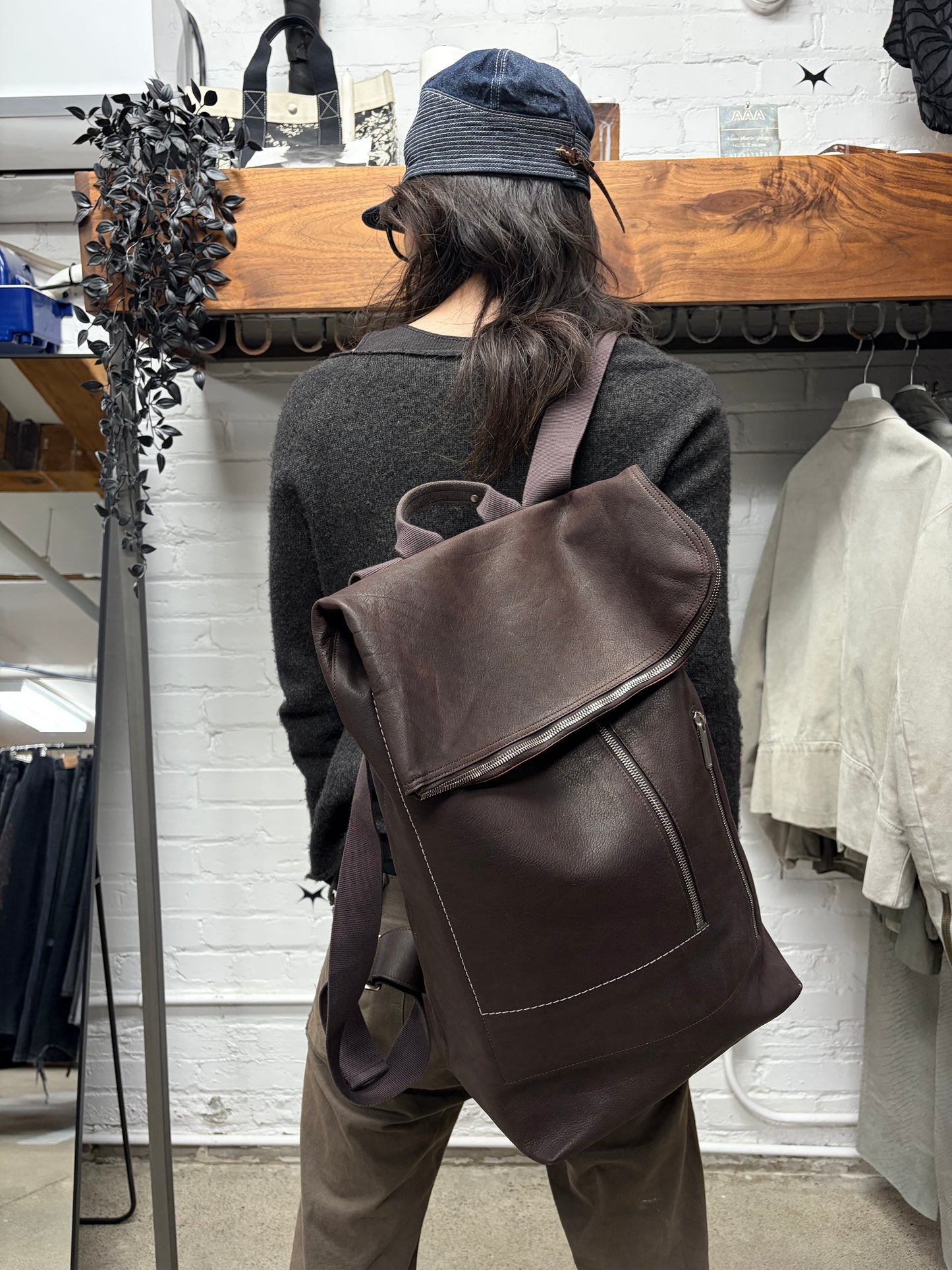 SS2021 Rick Owens ‘Tecuatl’ Chocolate Brown Cargo Duffle Leather Backpack