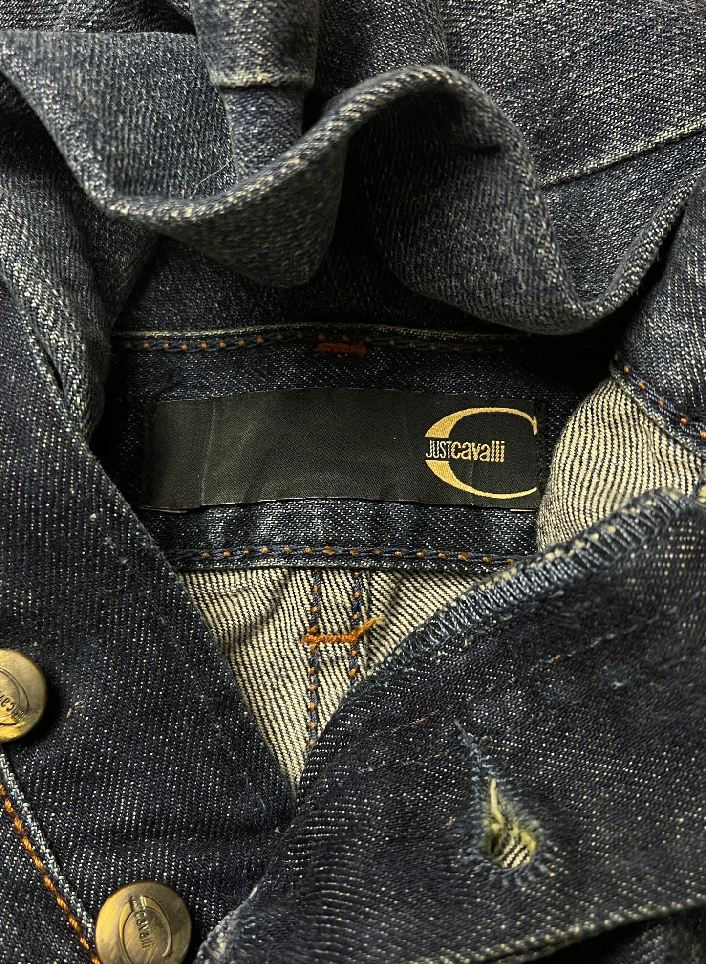 Roberto Cavalli Dirt Washed Blue Bootcut Logo Denim