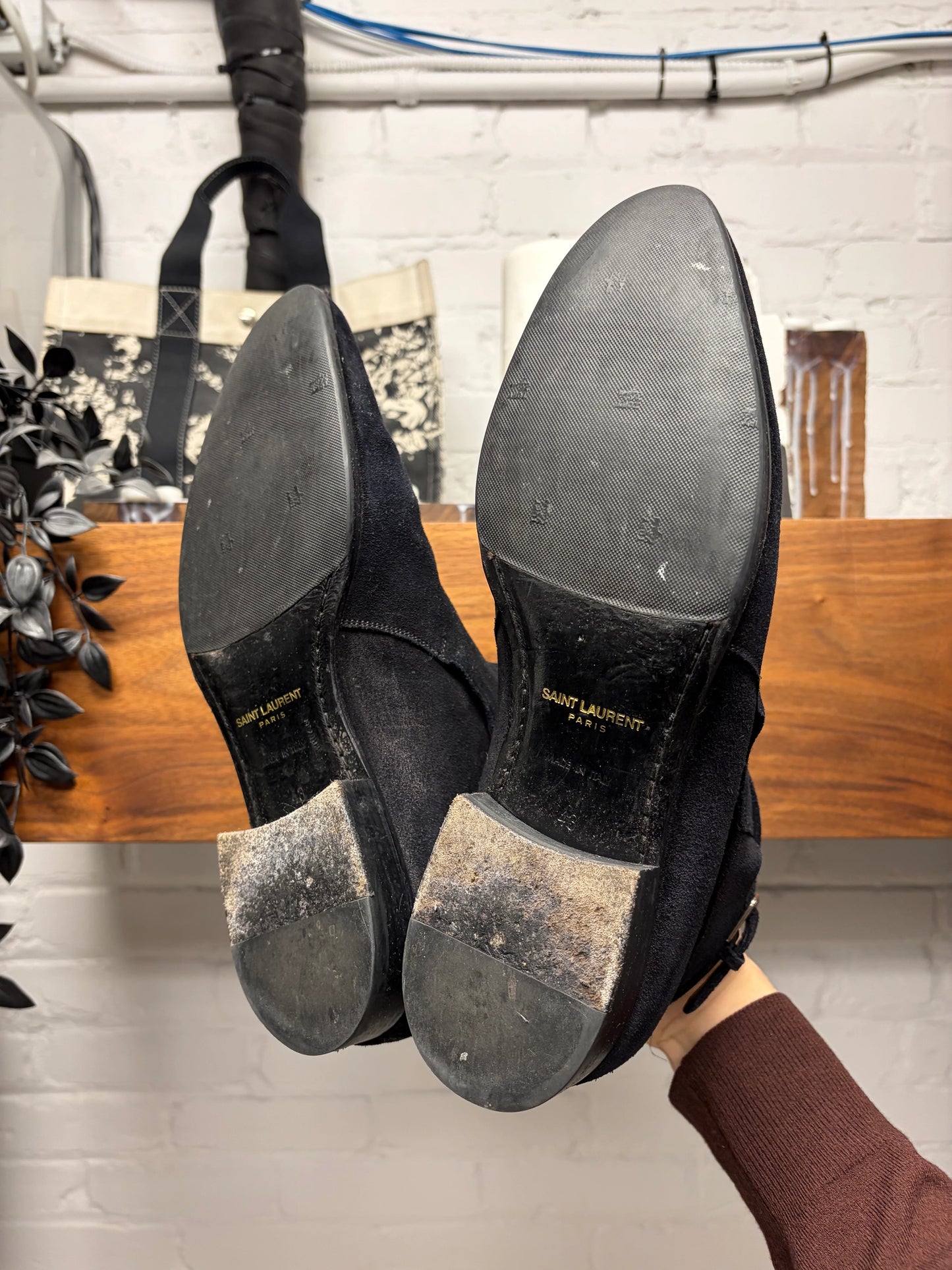 Saint Laurent ‘Jodhpur’ Black Suede Ankle Boots Boots