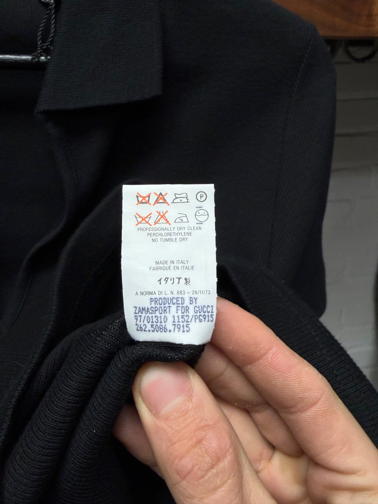 SS1997 Gucci by Tom Ford ‘V-Cut’ GG Embroidered Logo Black Ribbed Cotton Polo